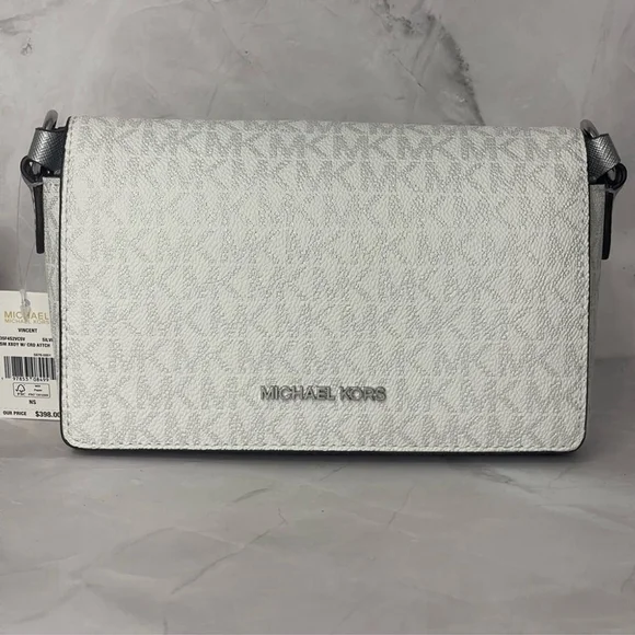 Michael Kors Vincent Crossbody White MK Signature Logo Silver/White - Picture 4 of 12